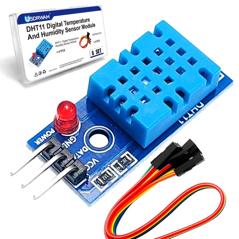 Usdrwam 6 Set Digital Temperature and Humidity Sensor Modules, Compatible with DHT11, 3.3V–5V Sensors for Arduino with Dupont Wires - Image 1